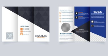 Pazarlama ajansı için üçgen broşür. Modern tarzda bir şirket broşürü. Düzenlenebilir resim. Vektör