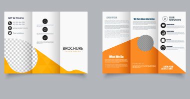 Geometrik Tasarım ile Modern Kurumsal Üçlü Broşür Şablonu. Pazarlama ajansları, kurumsal sunumlar ve iş hizmetleri için ideal. Resim yer tutucular ve düzenlenebilir metin ile tam katmanlı ve özelleştirilmesi kolay.