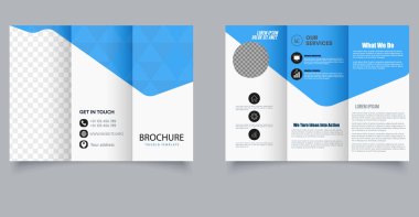 Geometrik Tasarımlı Mavi Modern Üçlü Broşür Şablonu. Pazarlama ajansları, kurumsal sunumlar ve iş hizmetleri için ideal. Düzenlenebilir resim.