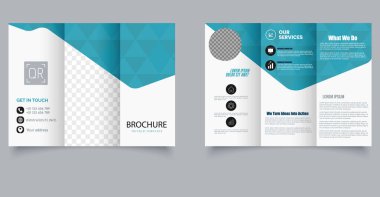 Geometrik Tasarımlı Mavi Modern Üçlü Broşür Şablonu. Pazarlama ajansları, kurumsal sunumlar ve iş hizmetleri için ideal. Düzenlenebilir resim.