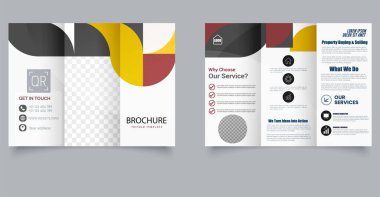 Geometrik Tasarım ile Modern Kurumsal Üçlü Broşür Şablonu. Düzenlenebilir resim. Vektör