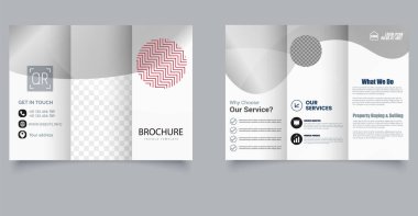 Mülk veya Finansal Hizmetler için Temiz Düzen. Geometrik Tasarımlı Modern Kurumsal Üçlü Broşür Şablonu