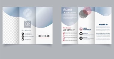 Mülk veya Finansal Hizmetler için Temiz Düzen. Geometrik Tasarımlı Modern Kurumsal Üçlü Broşür Şablonu