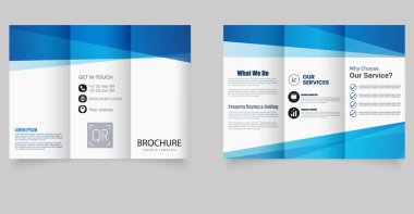 Modern Mavi Üçlü Bilişim Kurumsal Hizmetleri Broşürü Temiz ve Profesyonel Düzen. Düzenlenebilir resim. Vektör.