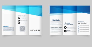 Modern Mavi Üçlü Bilişim Kurumsal Hizmetleri Broşürü Temiz ve Profesyonel Düzen. Düzenlenebilir resim. Vektör.