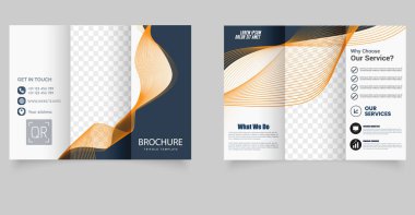 Dinamik çizgileri olan üç katlı şablon broşürü. Modern bilişim şirketleri için uygun, finans, sunumlar. Eğri çizgiler. Düzenlenebilir resim.