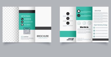 Minimalist tarzda üç katlı broşür. Pazarlama ajansı için. Ayarlaması kolay ve yazdırmaya hazır.