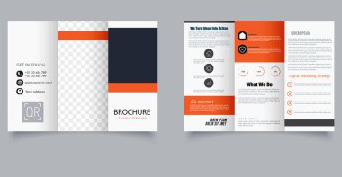 Minimalist tarzda üç katlı broşür. Pazarlama ajansı için. Ayarlaması kolay ve yazdırmaya hazır.