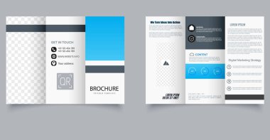 Minimalist tarzda üç katlı broşür. Pazarlama ajansı için. Ayarlaması kolay ve yazdırmaya hazır.