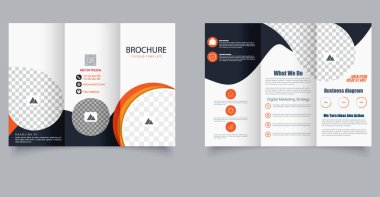 Modern Trifold Broşür Şablonu ile Soyut İş ya da Pazarlama Dalgaları. Dinamik soyut dalga elemanları ve canlı turuncu aksanlı yaratıcı üç katlı broşür..