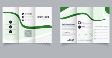 Üç katlı dalga broşürü. Mavi ve beyaz broşür. Tasarım ve baskı için. Düzenlenebilir resim.