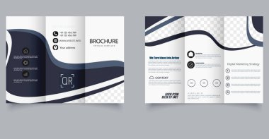 Üç katlı dalga broşürü. Mavi ve beyaz broşür. Tasarım ve baskı için. Düzenlenebilir resim.