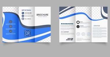 Üç katlı dalga broşürü. Mavi ve beyaz broşür. Tasarım ve baskı için. Düzenlenebilir resim.