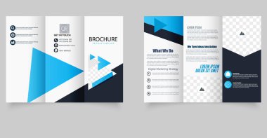 Modern Kurumsal Üçlü Broşür Mavi Aksanlı Şablon. Mavi tonlu cesur bir geometrik yerleşim içeren profesyonel ve modern bir üç katlı broşür.