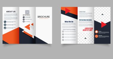 Cesur Turuncu ve Siyah Tasarımlı Yaratıcı Üçlü Broşür Şablonu. Kalın turuncu geometrik aksanlı profesyonel üç katlı broşür..