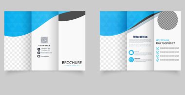 Modern minimalist dalga tasarımının mavi, beyaz ve siyah renkli olduğu profesyonel üç katlı broşür. Şirket hizmetleri, gayrimenkul, teknoloji veya pazarlama ajansları için mükemmel. Yazdırmaya hazır ve tamamen özelleştirilebilir.