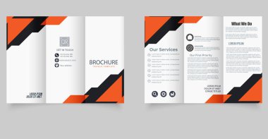 Turuncu aksanlı üç katlı şirket broşürü. Düzenlenebilir resim.
