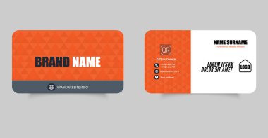 Kalın turuncu ve beyaz renkli profesyonel ve modern kartvizit şablonu. Şirket markalaşması, ağ etkinlikleri ve kişisel kullanım için ideal