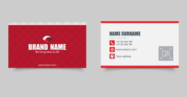 Kırmızı Modern Minimalist İş Kartı Şablonu. Vektör illüstrasyonu, profesyonel basit kimlik kartı.