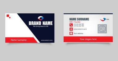 Kırmızı Modern Minimalist İş Kartı Şablonu. Tamamen özelleştirilebilir ve yazdırmaya hazır düzen.