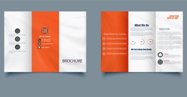 İş dünyası, dijital pazarlama ve kurumsal sunumlar için uygun turuncu ve beyaz renkli broşür. Düzenlenebilir resim.