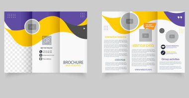 Modern Okul Broşürü - Okul Eğitimine Dönüş Tasarımı. Okullar veya eğitim kurumları için yaratıcı üç katlı broşür.