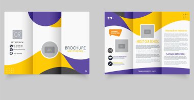 Okulun Üçlü Broşür Şablonu. Modern Eğitim Pilotu Kurumlar için Tasarım. Okulları, eğitim hizmetlerini ve öğrenci programlarını desteklemek için mükemmel..