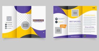 Okul Broşürü Şablonu. Eğitimsel Tanıtım için Okul Üçlü Tasarımı 'na dönüyoruz. Okulları, eğitim hizmetlerini ve öğrenci programlarını desteklemek için mükemmel..