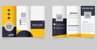 Sarı ve Koyu Üçlü Broşür. Kurumsal İş Tasarımı. İş, pazarlama ve kurumsal markalaşma amaçları için ideal
