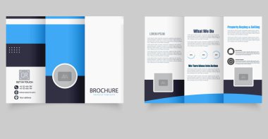 Mavi Üçlü Broşür. Şirket İş Tasarımı İş, Pazarlama ve kurumsal markalaşma amaçları için idealdir