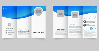 Mavi dalga tasarımı içeren temiz ve modern üç katlı bir broşür. Dalga Tasarımı Şablonu