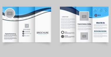 Dijital Pazarlama Broşür Şablonu Mavi Dalga İş Modeli. Mavi dalga tasarımı ve profesyonel planlı yaratıcı üç katlı broşür şürü.