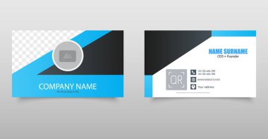 Minimalist iş kartı şablonu. Siyah ve Mavi Şirket Tasarımı. Profesyonel marka ve kurumsal kimlik için ideal..