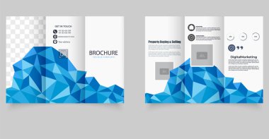 Geometrik Çokgen İş Broşürü Mavi Alçak Üçlü Çizim Tasarımı. Tamamen düzenlenebilir ve yazdırma ya da web kullanımına hazır.