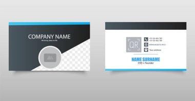 Minimalist iş kartı şablonu. Siyah ve Mavi Şirket Tasarımı. Profesyonel marka ve kurumsal kimlik için ideal..