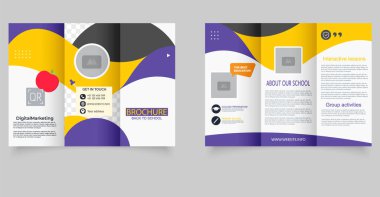 Okul Broşürü Şablonu. Eğitimsel Tanıtım için Okul Üçlü Tasarımı 'na dönüyoruz. Okulları, eğitim hizmetlerini ve öğrenci programlarını desteklemek için mükemmel..