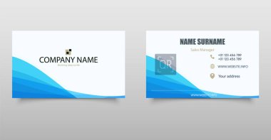 Üzerinde mavi dalga tasarımı olan bir kartvizit. Düzenlenebilir dosya.