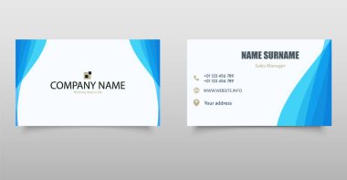 Üzerinde mavi dalga tasarımı olan bir kartvizit. Düzenlenebilir dosya.