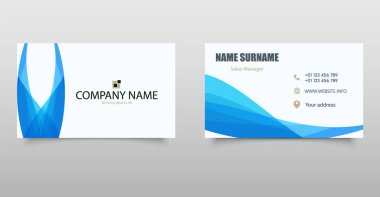 Üzerinde mavi dalga tasarımı olan bir kartvizit. Düzenlenebilir dosya.