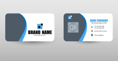 Modern Portakal Dalgası Tasarımlı Şirket Kartı Şablonu. Kişi simgeleri, şirket logosu ve kişisel bilgiler için yer tutucu içeren çift taraflı yerleşim.