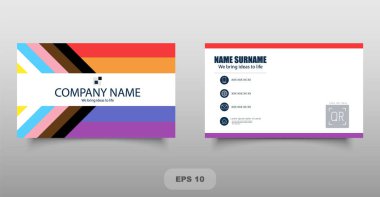 Kişi Simgeleri ve QR Koduyla Renkli Özel İş Kartı Şablonu. Kapsayıcı markalaşma ve profesyonel kimlik tasarımı için ideal.