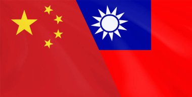 İki bayrak, Çin ve Tayvan. İki ülke arasındaki siyasi ilişkiler. Vektör img.