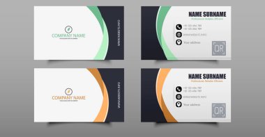 Turuncu ve yeşil tonlarda minimalist desenli modern kartvizit şablonları. Profesyonel ya da kurumsal markalaşma için uygun.