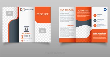 Şirket Üç Katlı Broşür Tasarım İş ve Pazarlama Şablonu. Dijital pazarlama, şirket profili, iş tanıtımı ve emlak hizmetleri sunumları için mükemmel.