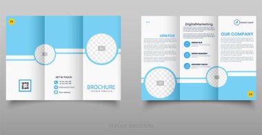 Yuvarlak fotoğraf için üç katlı broşür, iş, pazarlama veya kurumsal sunumlar için ideal.