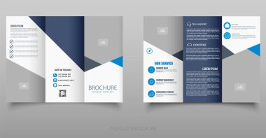 Geometrik İş Üçlü Broşür Şablonu. Geometrik planlı zarif ve modern üç katlı broşür, şirket, teknoloji ve hizmet endüstrileri için ideal..