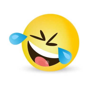 Emoji sevinç gözyaşları. Çıkartma modu. Sosyal ağlar, mobil uygulamalar için gülen büyük emoji etiketi.
