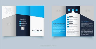 Modern Kurumsal Broşür Şablonu Tasarımı. Mavi gradyan tasarımlı temiz ve modern üç katlı broşür. Şirket sunumları, iş hizmetleri veya şirket terfileri için ideal