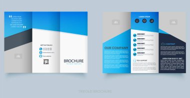Modern Kurumsal Broşür Şablonu Tasarımı. Mavi gradyan tasarımlı temiz ve modern üç katlı broşür. Şirket sunumları, iş hizmetleri veya şirket terfileri için ideal