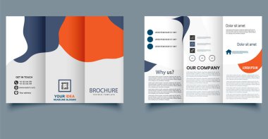 Üç Katlı Broşür Şablonu Soyut Şekiller, iş sunumları, şirket profilleri ve pazarlama materyalleri için mükemmel.
